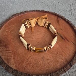Native American Beaded Choker Necklace with Tan and Brown Accents Southwestern